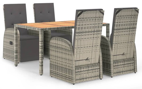 5 részes szürke polyrattan kerti étkezőgarnitúra párnával