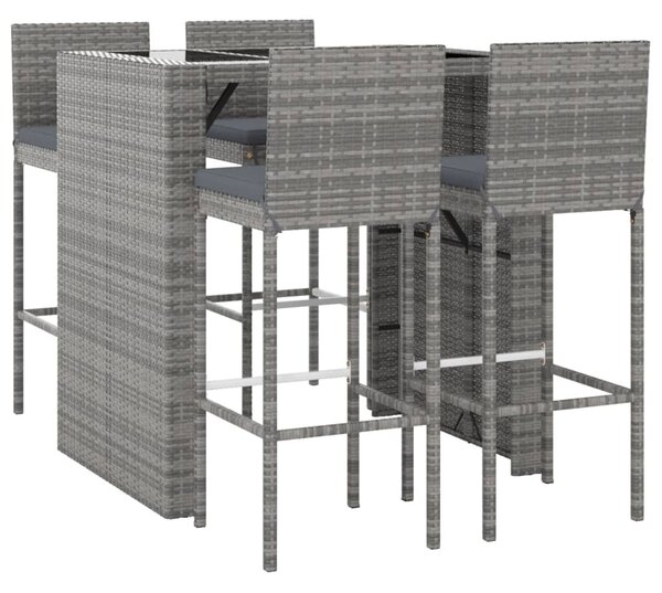 5 részes szürke polyrattan kerti bárszett párnákkal