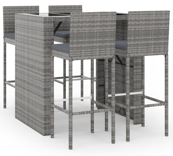 5 részes szürke polyrattan kerti bárszett párnákkal