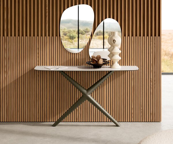 DELIFE Konzolasztal Edge hajóformájú 140x40 cm kerámia ónix pezsgő Estelo fém titán színű effekt finish