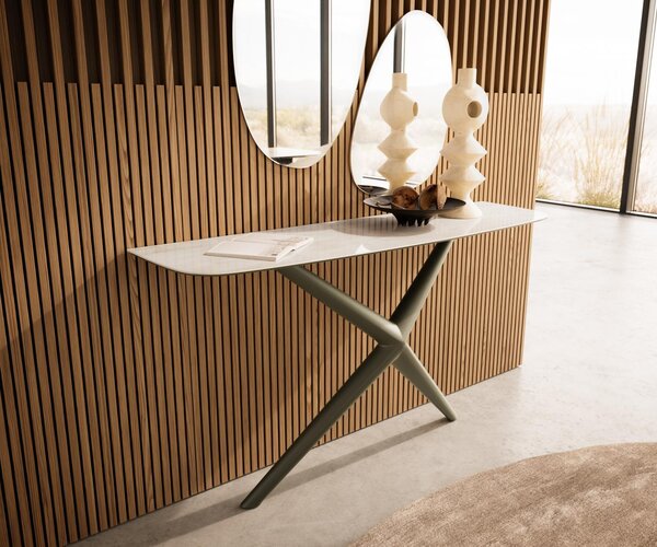 DELIFE Konzolasztal Edge hajóformájú 140x40 cm kerámia ónix pezsgő Estelo fém titán színű effekt finish