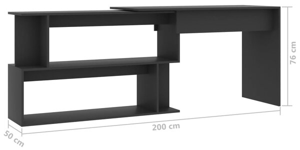 Szürke forgácslap sarokasztal 200 x 50 x 76 cm