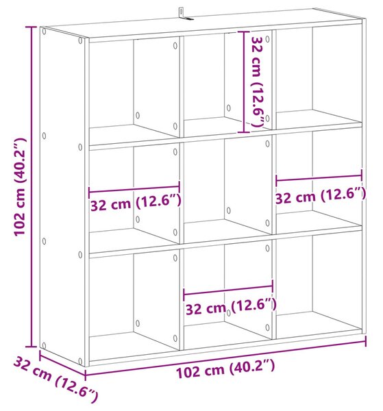 Könyvszekrény Fekete Tölgy 102 x 32 x 102 cm