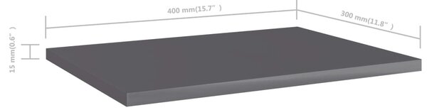 4 db magasfényű szürke forgácslap könyvespolc 40 x 30 x 1,5 cm