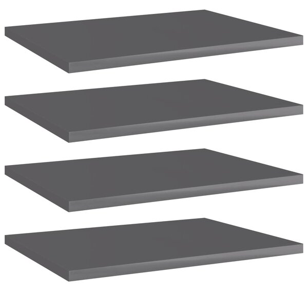 4 db magasfényű szürke forgácslap könyvespolc 40 x 30 x 1,5 cm