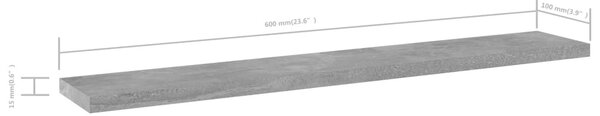 8 db betonszürke forgácslap könyvespolc 60 x 10 x 1,5 cm