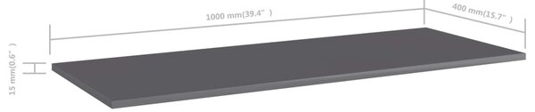 4 db magasfényű szürke forgácslap könyvespolc 100 x 40 x 1,5 cm