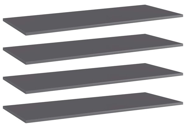 4 db magasfényű szürke forgácslap könyvespolc 100 x 40 x 1,5 cm