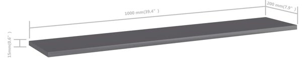 4 db magasfényű szürke forgácslap könyvespolc 100 x 20 x 1,5 cm