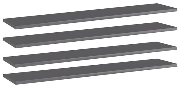 4 db magasfényű szürke forgácslap könyvespolc 100 x 20 x 1,5 cm
