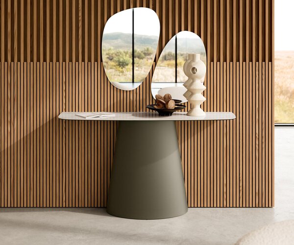 DELIFE Konzolasztal Edge hajóformájú 140x40 cm kerámia ónix pezsgő Conos fém titán színű effektfinish