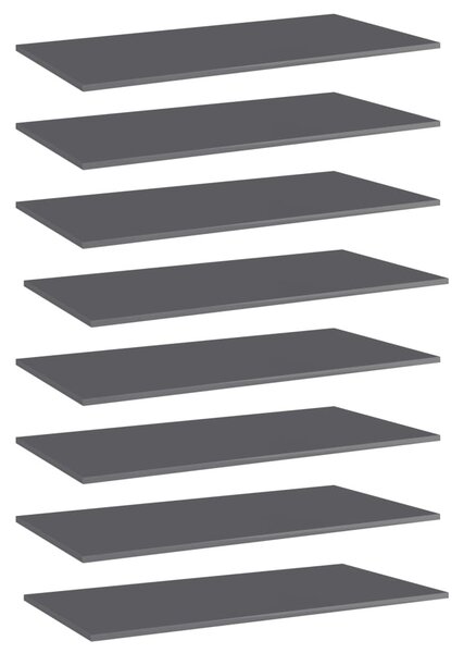 8 db magasfényű szürke forgácslap könyvespolc lap 80x30x1,5 cm