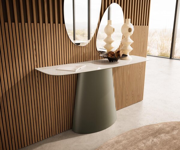 DELIFE Konzolasztal Edge hajóformájú 140x40 cm kerámia ónix pezsgő Conos fém titán színű effektfinish