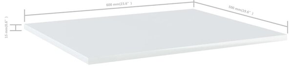 8 db magasfényű fehér forgácslap könyvespolc 60 x 50 x 1,5 cm