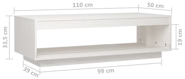 Fehér tömör fenyőfa dohányzóasztal 110 x 50 x 33,5 cm