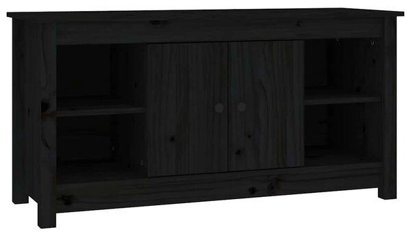 Fekete tömör fenyőfa TV-szekrény 103 x 36,5 x 52 cm