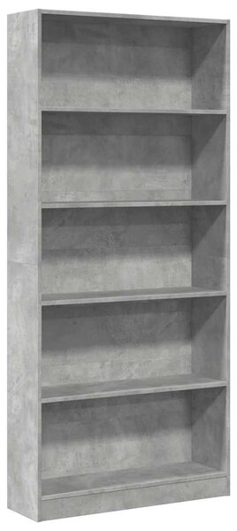 Betonszürke szerelt fa könyvespolc 80 x 24 x 176 cm