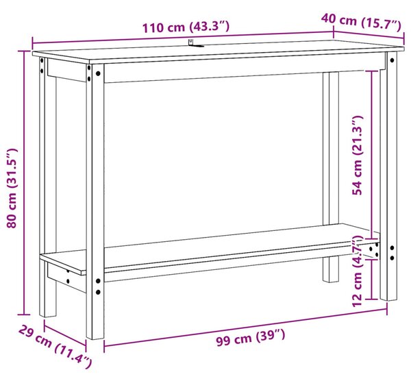 Konzolasztal polcokkal Viaszbarna 110 x 40 x 80 cm Tömör fenyő