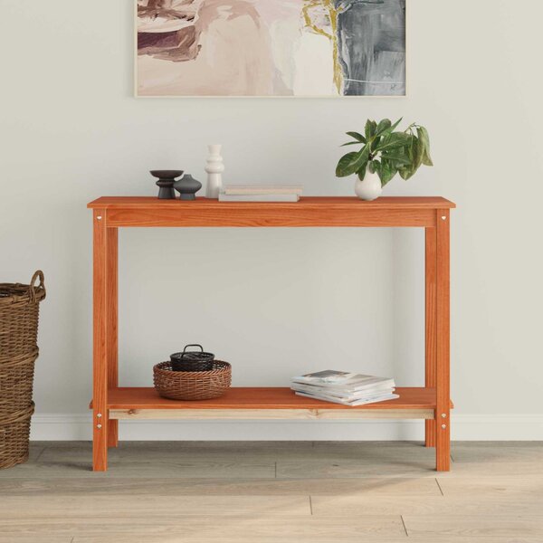 Konzolasztal polcokkal Viaszbarna 110 x 40 x 80 cm Tömör fenyő