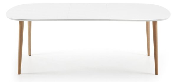Fehér bővíthető étkezőasztal fehér asztallappal 100x160 cm Oqui – Kave Home