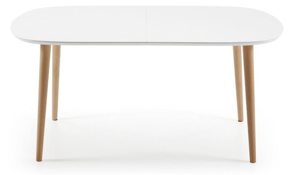 Fehér bővíthető étkezőasztal fehér asztallappal 100x160 cm Oqui – Kave Home
