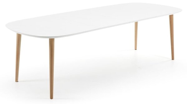 Fehér bővíthető étkezőasztal fehér asztallappal 100x160 cm Oqui – Kave Home