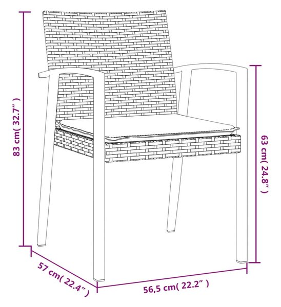 4 db fekete polyrattan kerti szék párnával 56,5x57x83 cm