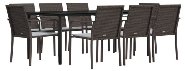 9 részes polyrattan és acél kerti étkezőgarnitúra párnával