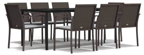 9 részes polyrattan és acél kerti étkezőgarnitúra párnával