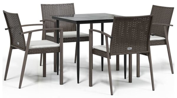 5 részes polyrattan és acél kerti étkezőgarnitúra párnával