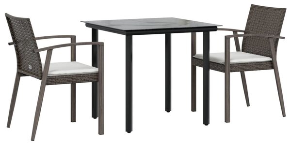 3 részes polyrattan és acél kerti étkezőgarnitúra párnával