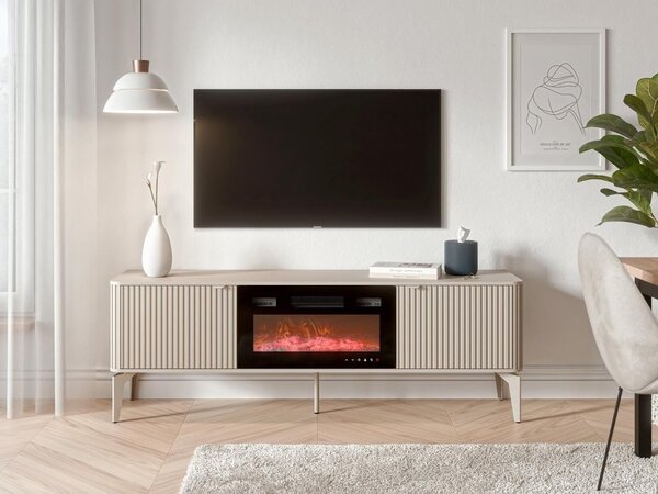 TV-állvány Etcamo 101, Laminált forgácslap, Közepes sűrűségű farostlemez, 56x160x40cm, Cremona tölgy, Kasmír
