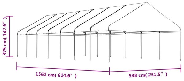 Fehér polietilén pavilon tetővel 15,61 x 5,88 x 3,75 m