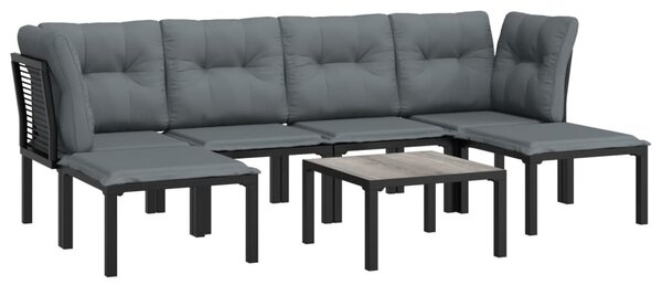 7 részes fekete-szürke polyrattan kerti ülőgarnitúra