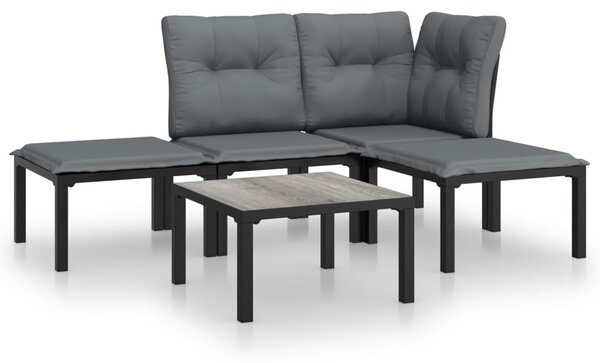 5 részes fekete-szürke polyrattan kerti ülőgarnitúra