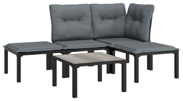 5 részes fekete-szürke polyrattan kerti ülőgarnitúra
