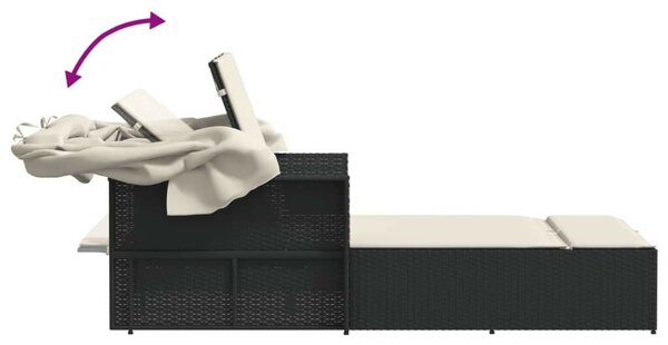VidaXL Dupla Napozóágy - Polyrattan - Fekete - 201x110cm