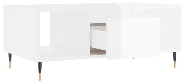 Magasfényű fehér szerelt fa dohányzóasztal 90 x 50 x 36,5 cm