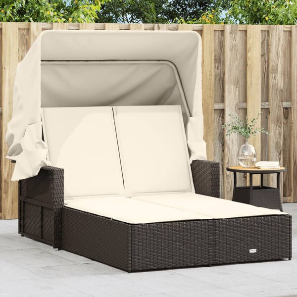 VidaXL Dupla Napozóágy - Polyrattan - Barna - 201x110cm
