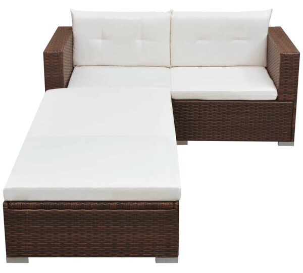 VidaXL 3 részes barna polyrattan kerti ülőgarnitúra párnával