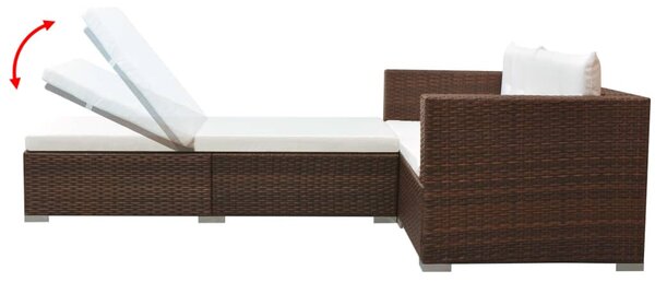 VidaXL 3 részes barna polyrattan kerti ülőgarnitúra párnával