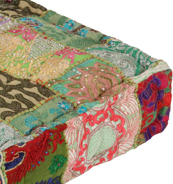 Kézzel készült zöld pamut patchwork ülőpárna 50x50x12 cm