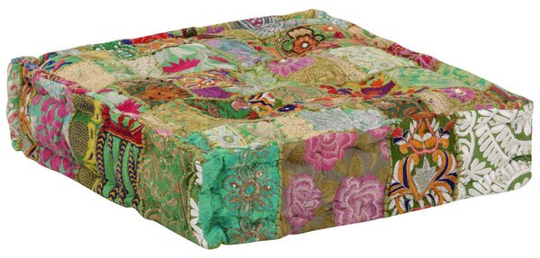Kézzel készült zöld pamut patchwork ülőpárna 50x50x12 cm