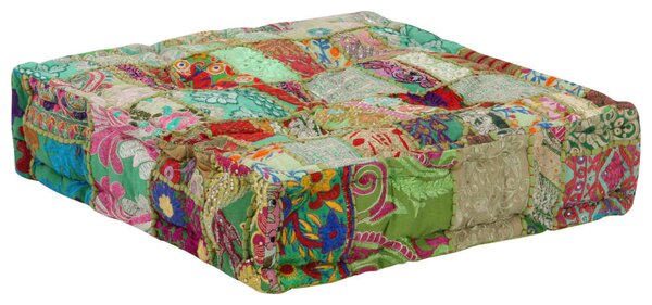 Kézzel készült zöld pamut patchwork ülőpárna 50x50x12 cm