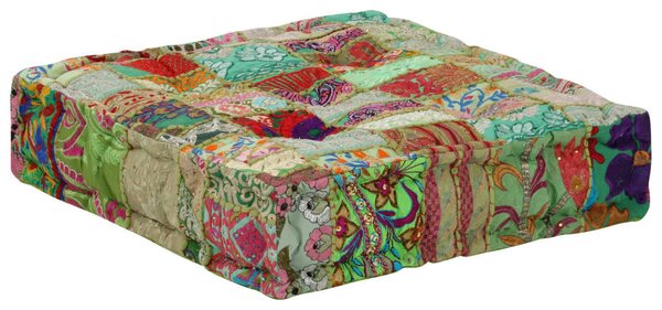 Kézzel készült zöld pamut patchwork ülőpárna 50x50x12 cm