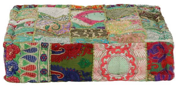 Kézzel készült zöld pamut patchwork ülőpárna 50x50x12 cm