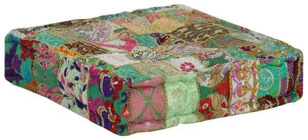 Kézzel készült zöld pamut patchwork ülőpárna 50x50x12 cm