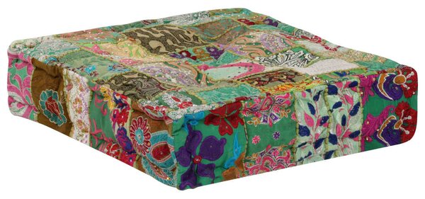 Kézzel készült zöld pamut patchwork ülőpárna 50x50x12 cm