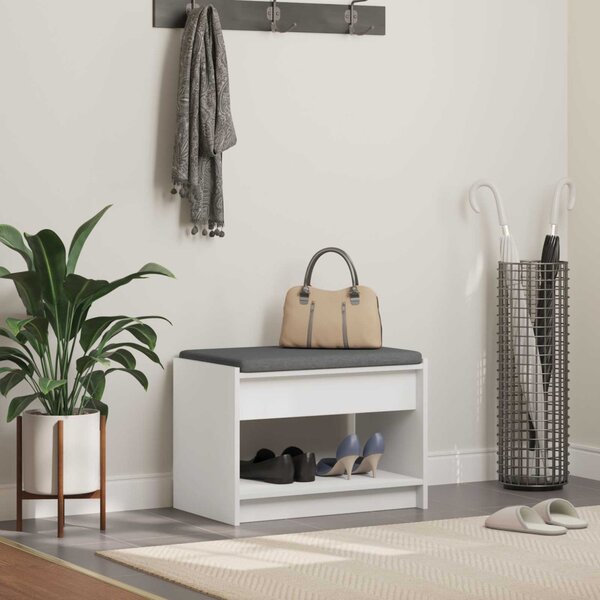 VidaXL Előtér pad párnával Fehér 63 x 38 x 45 cm Műanyag Fa és Szövet