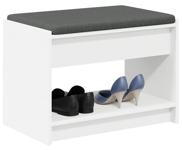 VidaXL Előtér pad párnával Fehér 63 x 38 x 45 cm Műanyag Fa és Szövet